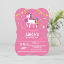 llama rose licorne Anniversaire Invitation