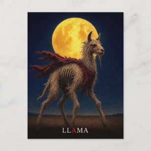 Llama Roter Schal gothic Surrealismus Postkarte