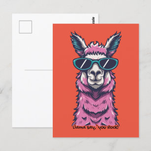 Llama sagt dir Rock Quirkische Pose in Sonnenbri Postkarte