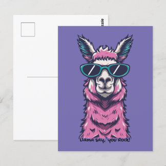Llama sagt dir Rock | Quirkische Pose in Sonnenbri Postkarte