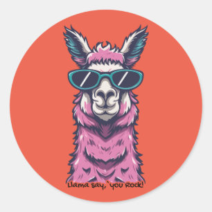 Llama sagt dir Rock   Quirkische Pose in Sonnenbri Runder Aufkleber