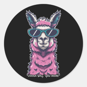 Llama sagt dir Rock   Quirkische Pose in Sonnenbri Runder Aufkleber