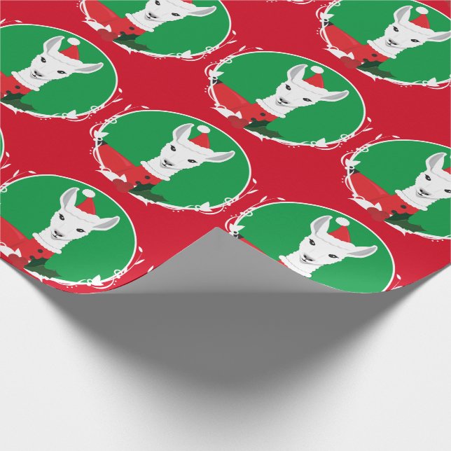 Llama Santa Red Green Novelty Geschenkpapier (Ecke)