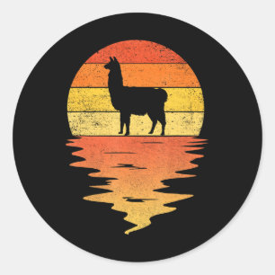 Llama Sonnenuntergang 70er Llama Runder Aufkleber