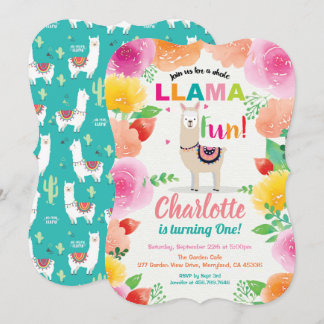 Llama Spaß Einladung zum ersten Geburtstag. Folora