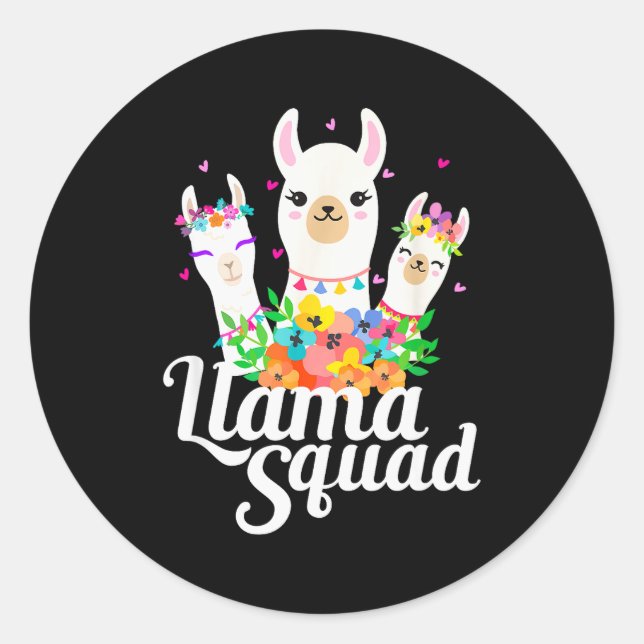 Llama Squad Funny Cute Llama Matching  Runder Aufkleber (Vorderseite)