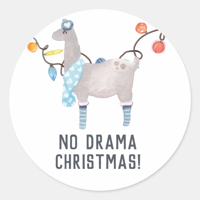 Llama thematisiert Weihnachten Runder Aufkleber (Vorderseite)
