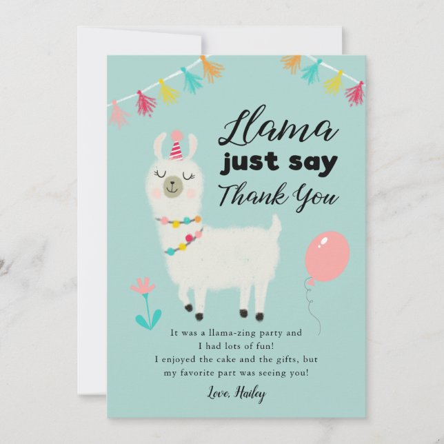 Llama Theme Birthday Dankeskarte (Vorderseite)
