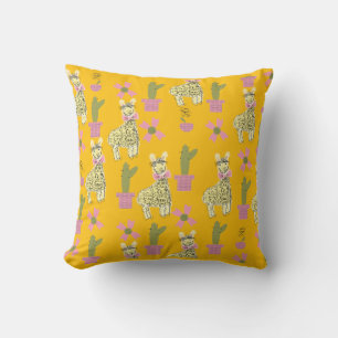 Llama Tier Doodle Gelb Kinder Teenager Kissen