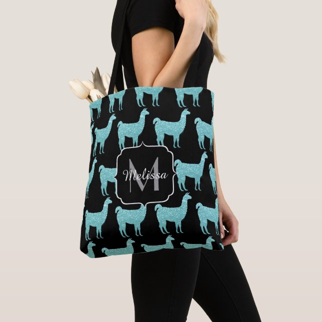 Llama Turquoise Glitzer Glitzern Monogram Tasche (Von Nahem)