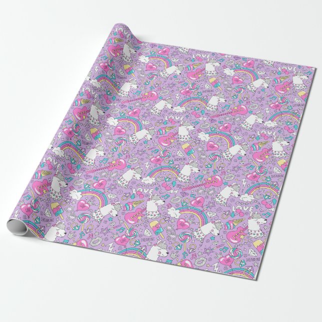 Llama Unicorn Wrapping Paper Geschenkpapier (Ungerollt)