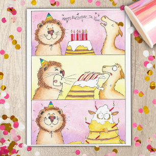Llama VS Lion Carte postale d'anniversaire par Nic