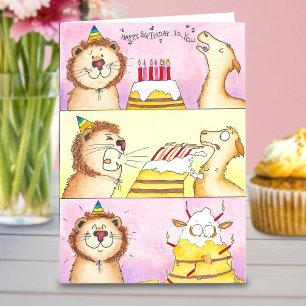 Llama VS Löwe Geburtstagskarte Karte