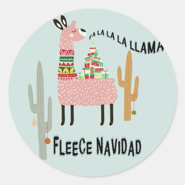 Llama Weihnachts Niedliche Fleece Navidad Runder Aufkleber (Vorderseite)