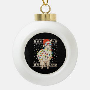 Llama Weihnachtsbeleuchtung Ugly Xmas Sweater Holi Keramik Kugel-Ornament