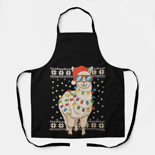 Llama Weihnachtsbeleuchtung Ugly Xmas Sweater Holi Schürze (Vorderseite)