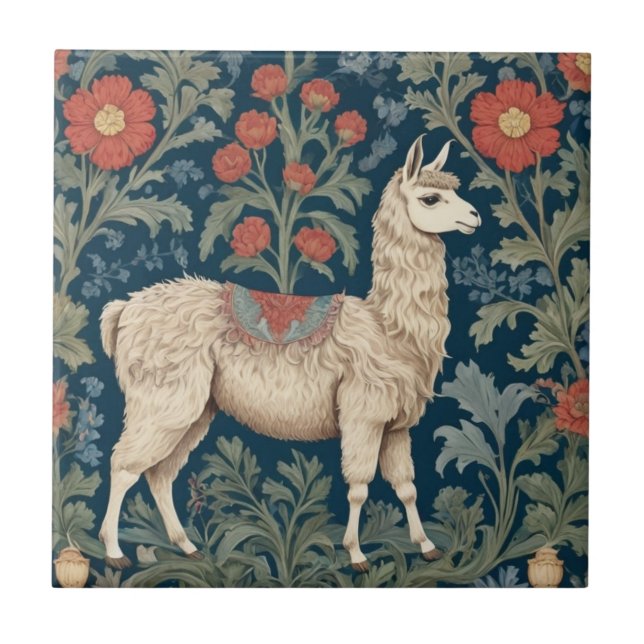 Llama William Morris Stil Rechts gegenüber Fliese (Vorderseite)