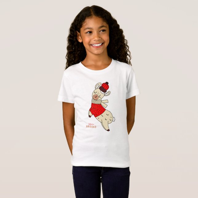 Llama World Niedlich Llama Personalisiert Kid's Na T-Shirt (Vorne ganz)
