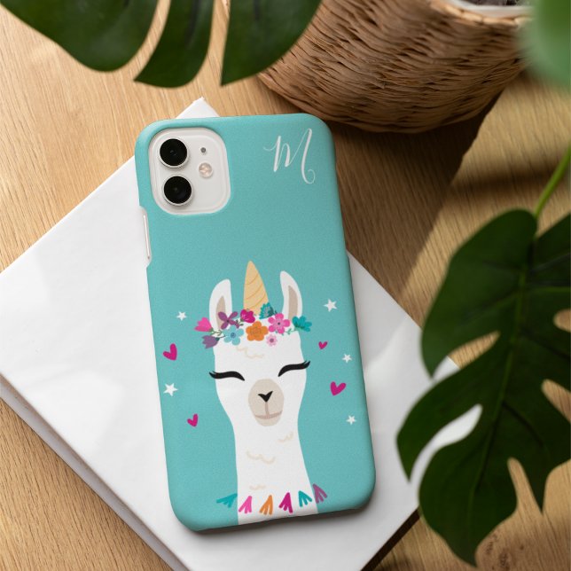 Llamacorn | Kawaii Cartoon Unicorn Llama Monogram iPhone 16 Hülle (Von Creator hochgeladen)