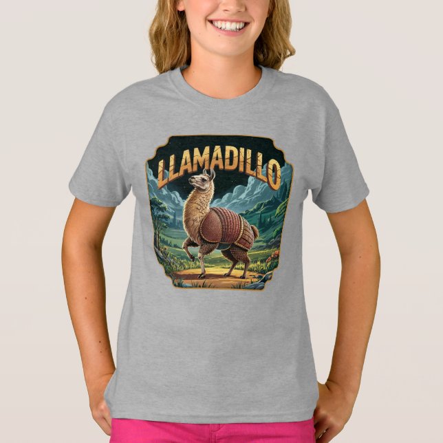 Llamadillo Illustration Combo Creature Funny T-Shirt (Vorderseite)