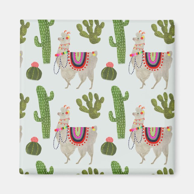 Llamarama Collection | Kakteen & Llama Muster Magnet (Vorne)