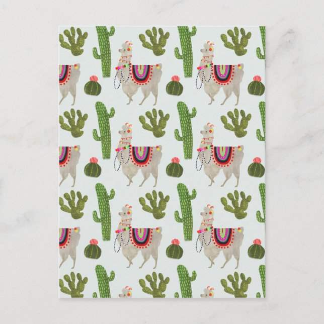 Llamarama Collection | Kakteen & Llama Muster Postkarte (Vorderseite)