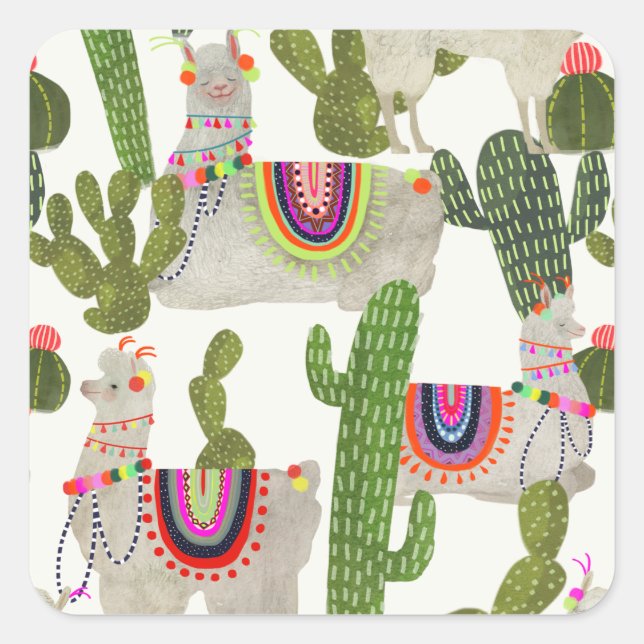 Llamarama Collection Muster Quadratischer Aufkleber (Vorderseite)