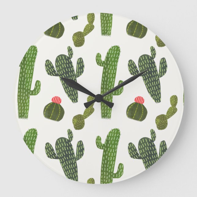 Llamarama Collection | Niedliche Kaktus Große Wanduhr (Vorderseite)