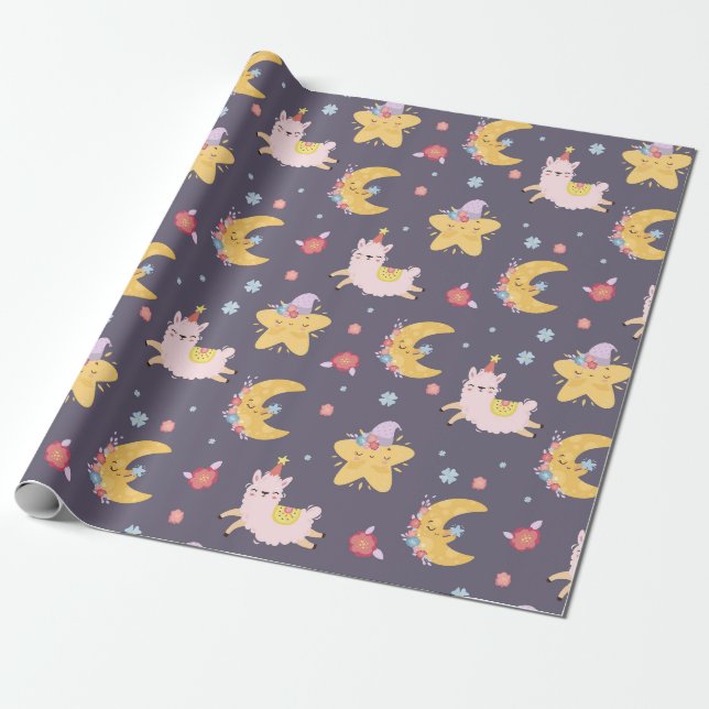Llamas am Himmel Geschenkpapier (Ungerollt)