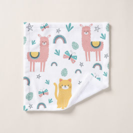 Llamas Cats Alapaca Pink Trim Animals Boho Waschlappen