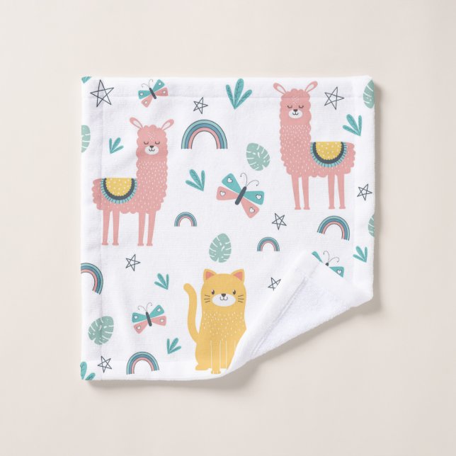 Llamas Cats Alapaca Pink Trim Animals Boho Waschlappen (Waschlappen)