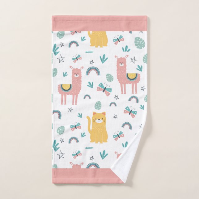 Llamas Chats Alapaca Pink Trim Animaux Boho Yoga (Serviette à main)
