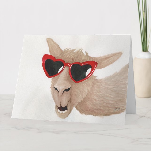 Llamas in Shades: Februar Grußkarte 8.5"x11" Dankeskarte (Vorderseite)