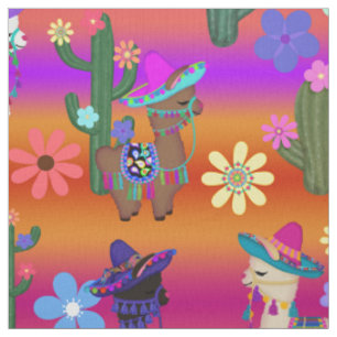Llamas in Sombreros und Cacti Stoff