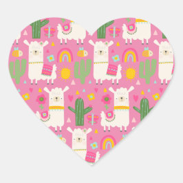 Llamas Rainbows Green Cactus Light Girly Pink Nied Herz-Aufkleber