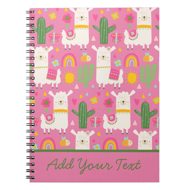 Llamas Rainbows Green Cactus Light Girly Pink Nied Notizblock (Vorderseite)