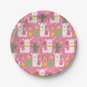 Llamas Rainbows Green Cactus Light Girly Pink Nied Pappteller
