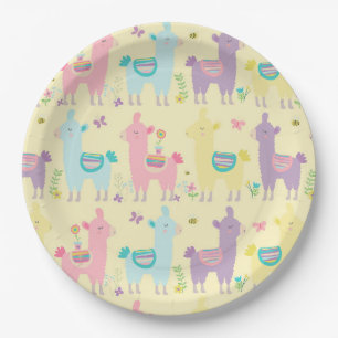 Llamas rosa, gelb Lila Niedlich Adorable Pappteller