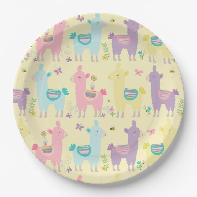 Llamas rosa, gelb Lila Niedlich Adorable Pappteller (Vorderseite)