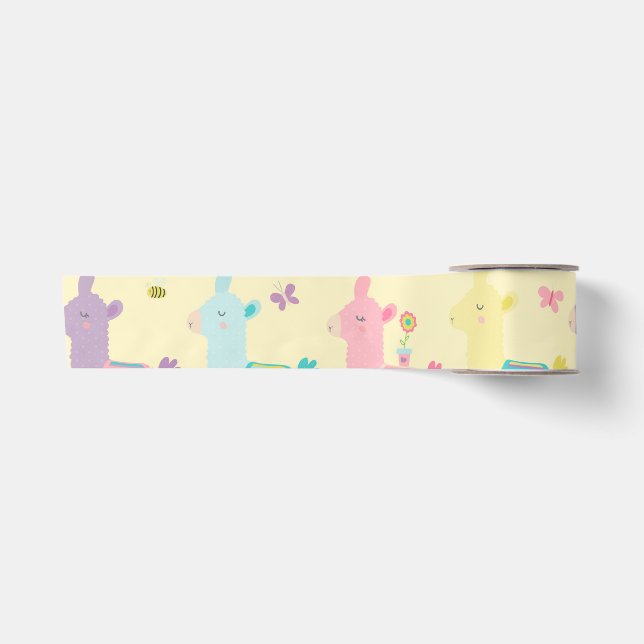 Llamas rosa, gelb Lila Niedlich Adorable Satinband (Vorderseite)
