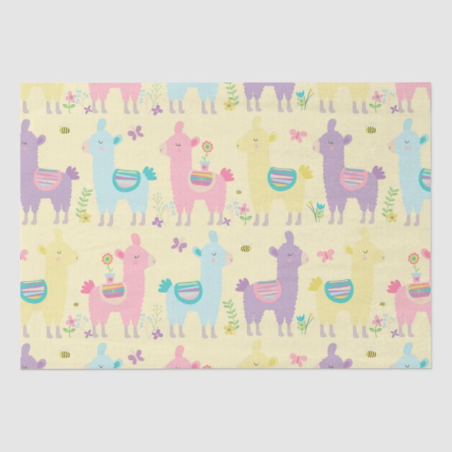 Llamas rosa, gelb Lila Niedlich Adorable Seidenpapier (Vorderseite)