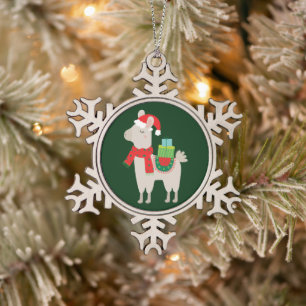 Llamas Schneeflocken Zinn-Ornament