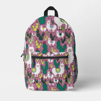 Llamas und Cacti rosa Bedruckter Rucksack