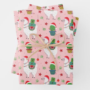 Llamas und Cacti Weihnachtsmuster Geschenkpapier Set