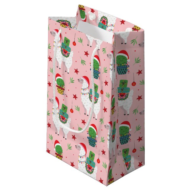 Llamas und Cacti Weihnachtsmuster Kleine Geschenktüte (Vorderseite Schrägansicht)