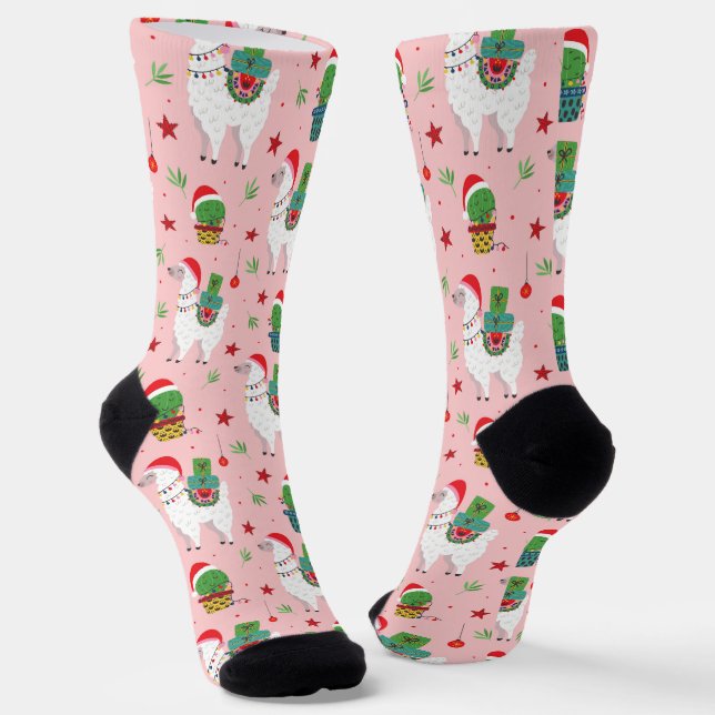 Llamas und Cacti Weihnachtsmuster Socken (Gewinkelt)
