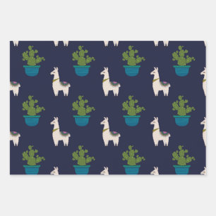 Llamas und Cactus on Navy Geschenkpapier Set