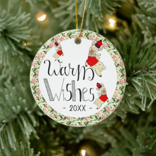 Llamas Warm wünscht Typografie Weihnachten Keramik Ornament