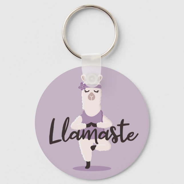 Llamaste Niedlich & Fun Lila Lama Yoga-Charakter Schlüsselanhänger (Vorderseite)