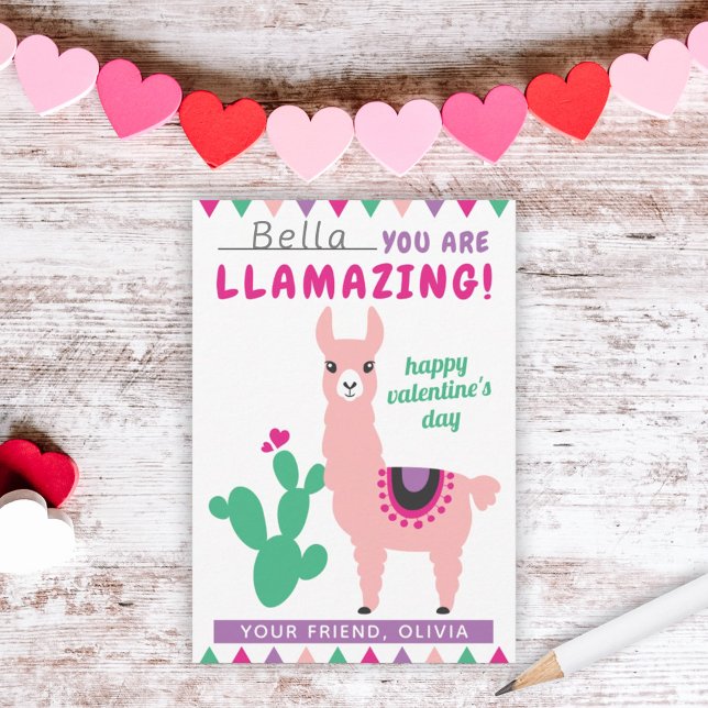 Llamazing Pink Llama Girls Klassenzimmer Valentine Einladung (Von Creator hochgeladen)
